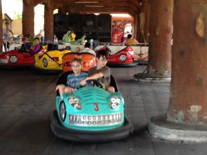 Tom and Matt on the dodgems at Chamkar Pring.